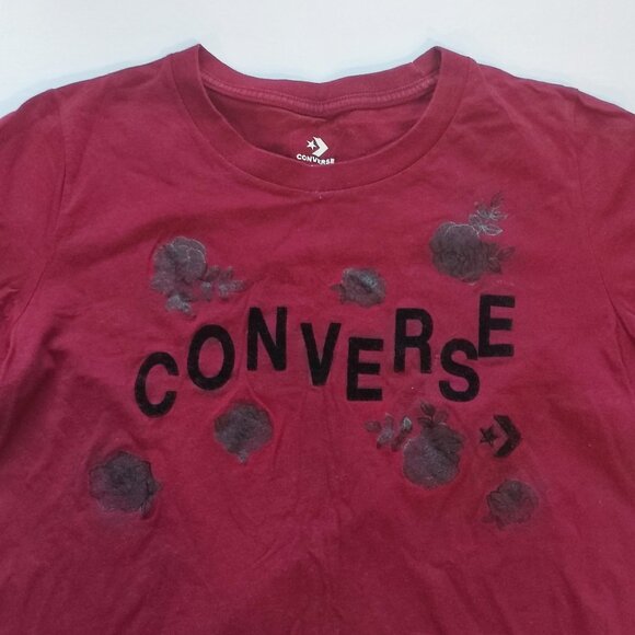 Converse T-shirt classic fit burgundy with roses women's size M - Picture 2 of 5
